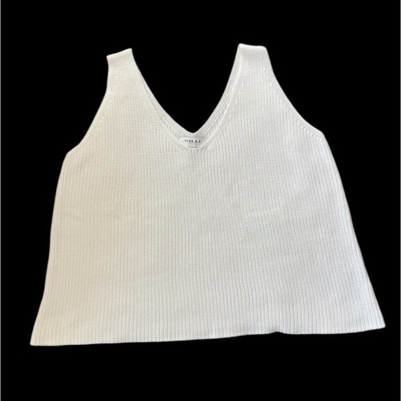 GILLI White Rib Knit Sweater Vest Cotton Blend B Neck Tank Top Sweater LARGE - Picture 1 of 7